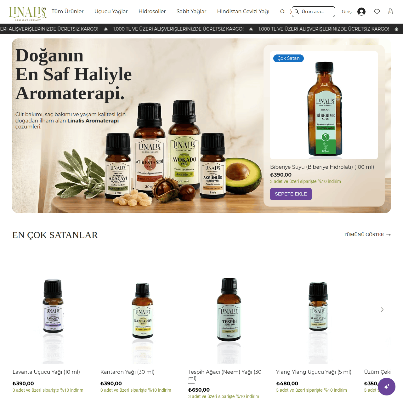 Linalis Aromatherapy (E-Ticaret Sitesi - Wix Studio)